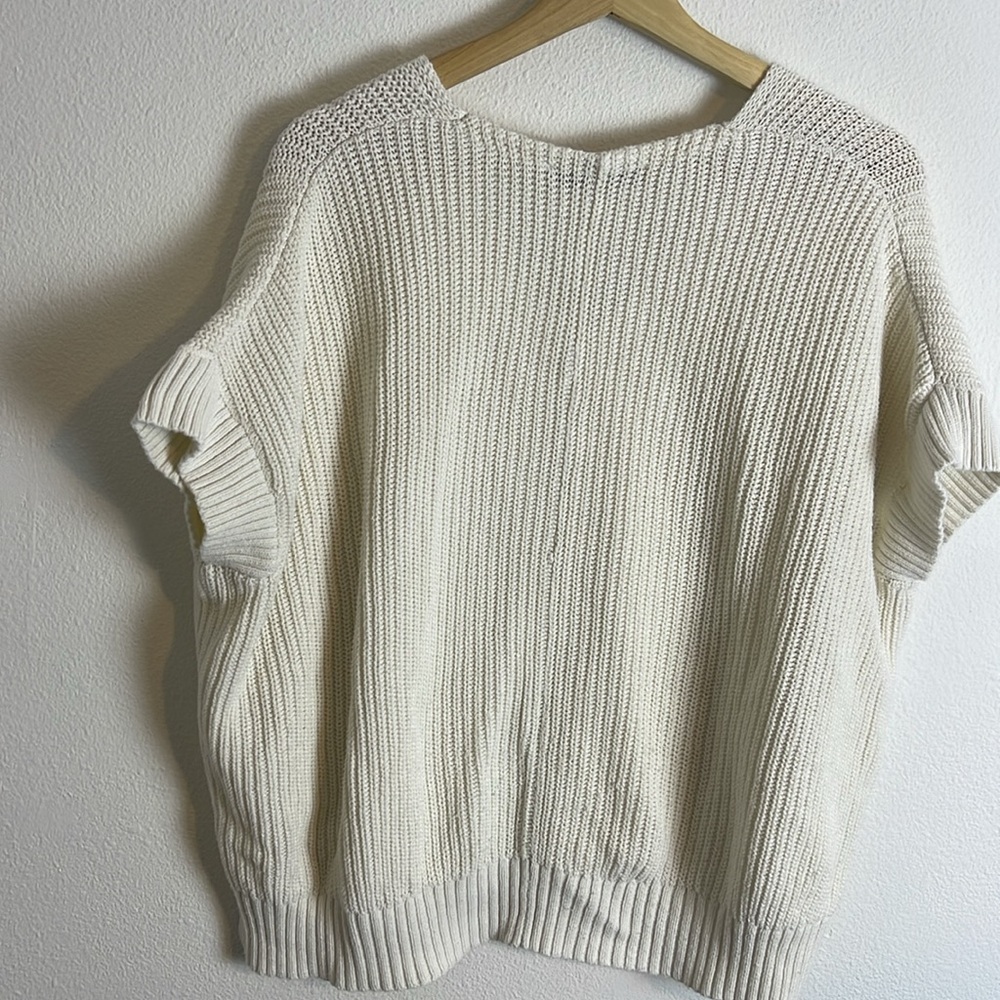 LOFT Cream V-Neck Knit Short Sleeve Sweater - Picture 7 of 7